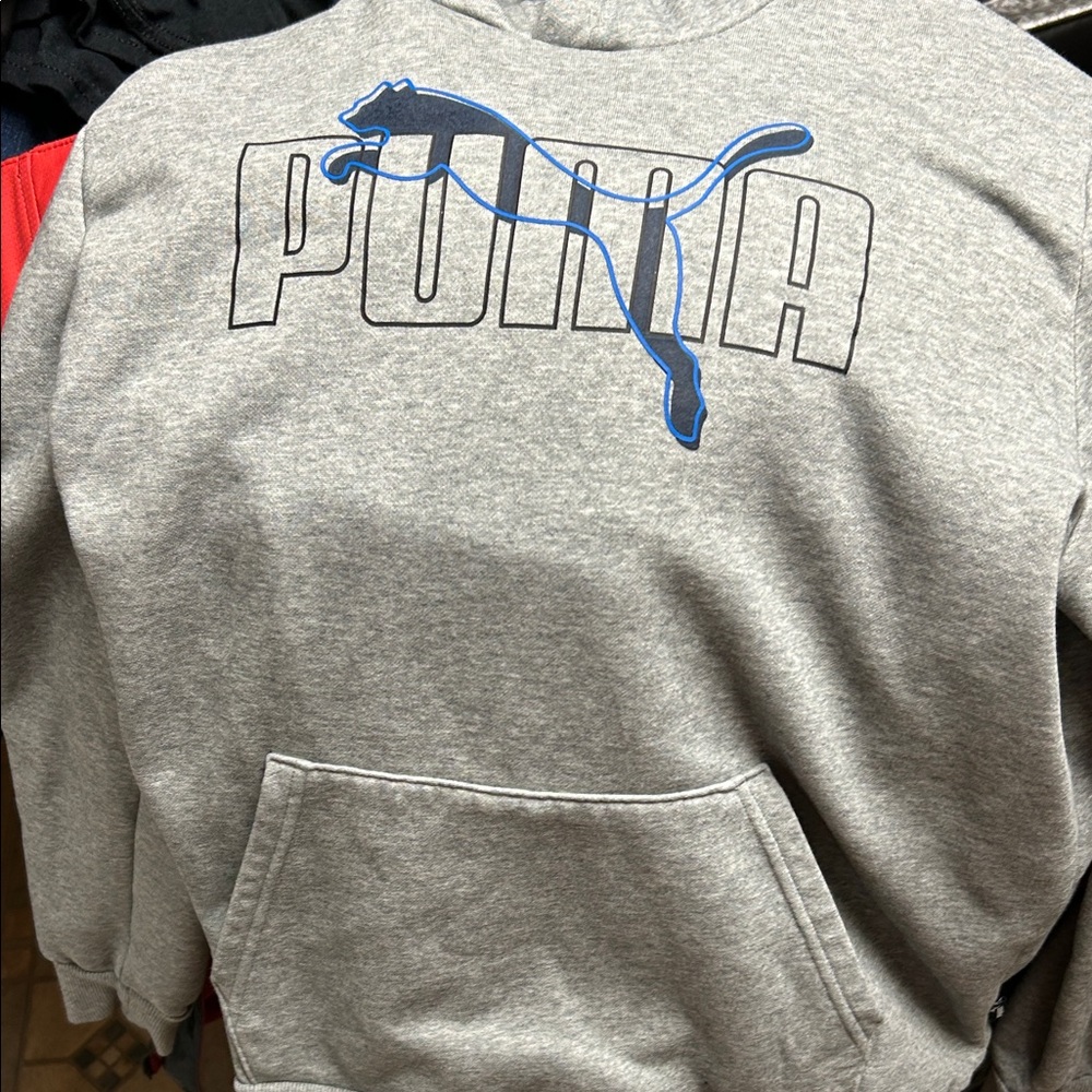 Puma Heather Gray Sweatshirt with Blue Accents